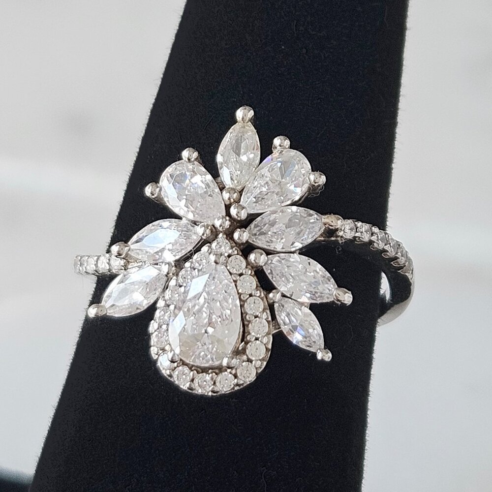 Pear Cluster Engagement Cocktail Style ring, 925 Sterling Silver Charmed Aroma